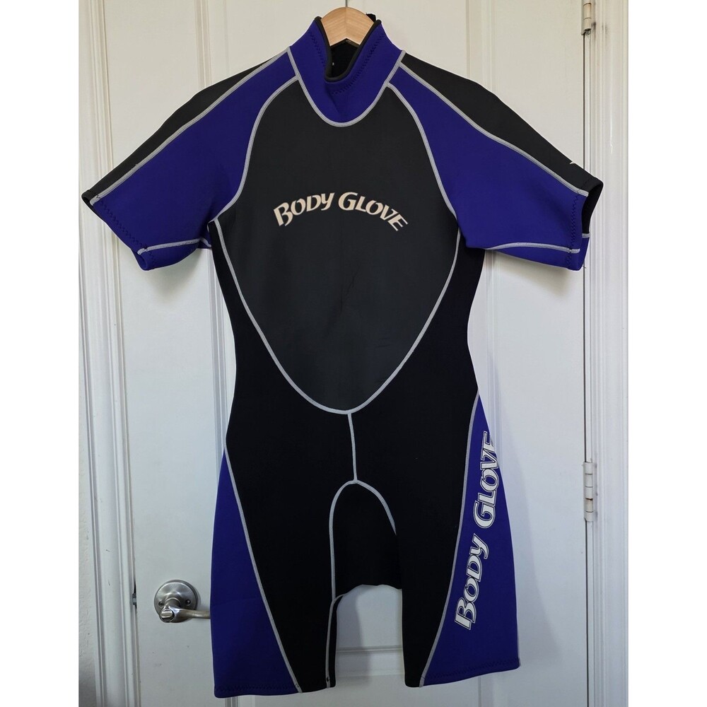 Body Glove Wetsuit Mens M Shorty Y2K Black Purple Surf Dive Swim Neoprene...